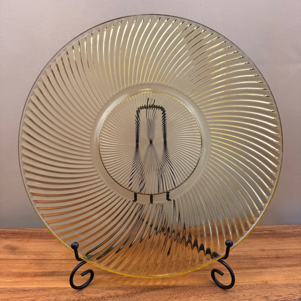 Federal Glass Diana Amber Gold Swirl 11.5 Inch Dinner Plate Platter Vintage